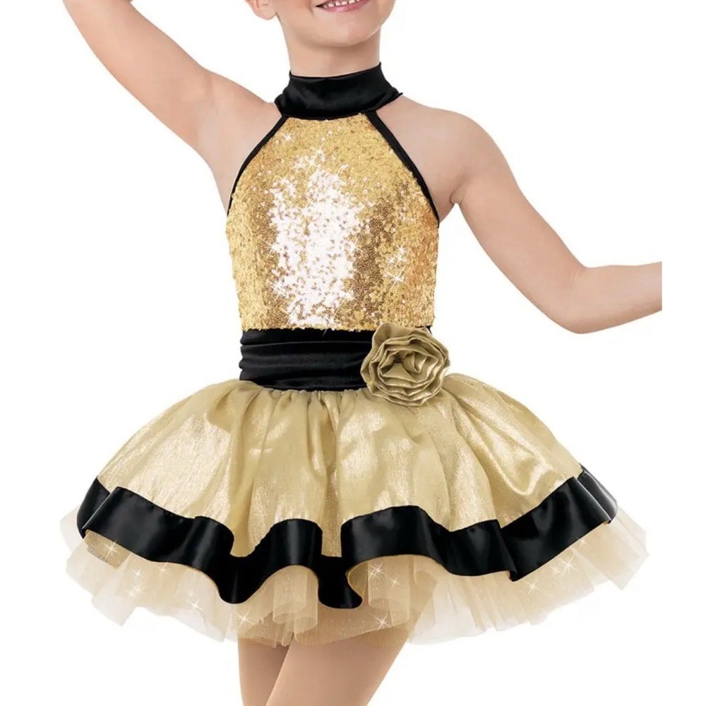 Weissman 8740 Lets Go To The Movies Dance Costume Gold Black Sequins MC (10/12)